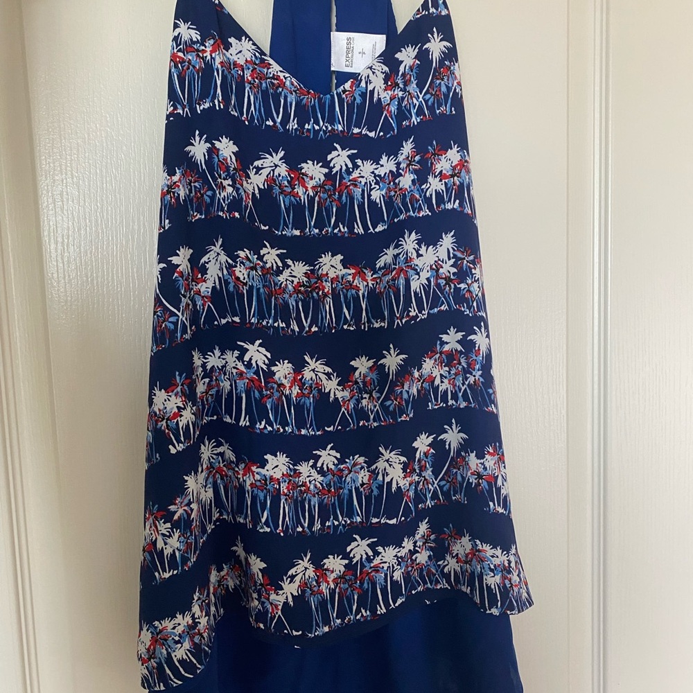 Express Blue and White Palm Print Top